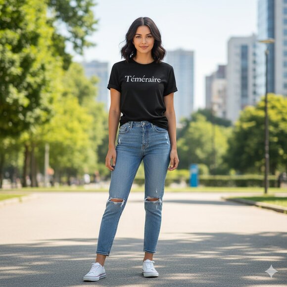 Women’s T-Shirt Graphic Tee French Quote Black Cotton Crewneck Short Sleeve - Picture 3 of 12